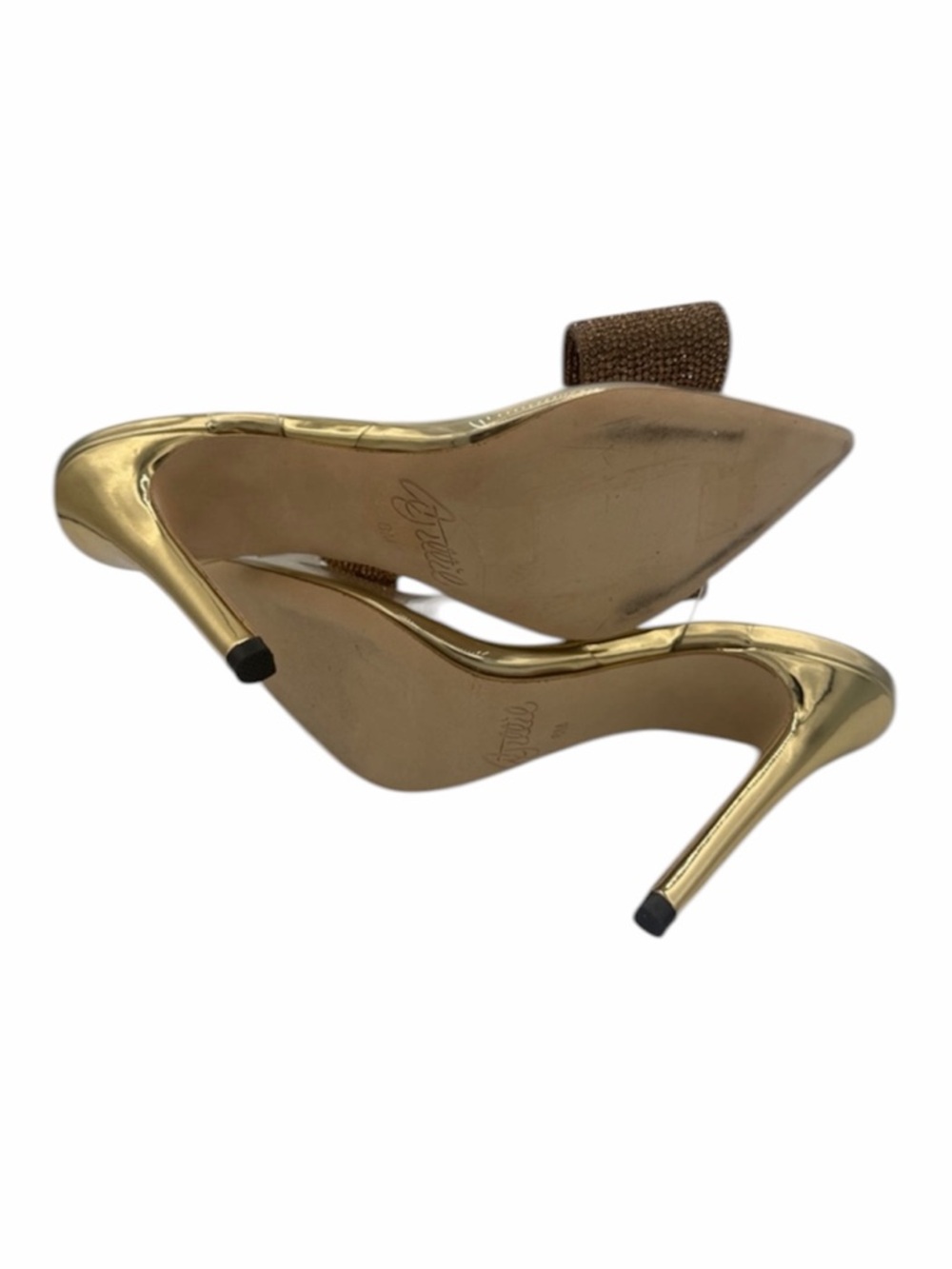 New Aminah Abdul Jillil ALORA TUXEDO
CLEAR + GOLD CRYSTAL BOW 4" Heels Size 8 - Picture 8 of 12